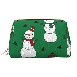 Weihnachten Schneemann Leder Kosmetiktasche Reise Make-up Tasche Tragbare Kulturtasche Geräumige Handtaschen Geldbörsen für Frauen Mädchen, weiß, Einheitsgröße von generic