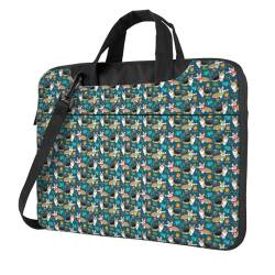 Corgi Print Laptop Umhängetasche Messenger Laptoptasche für Damen und Herren Mehrere Laptoptasche, Schwarz, 14 inch von gikdlgog