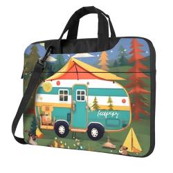 gikdlgog Happy Camper Print Laptop Umhängetasche Messenger Laptoptasche für Damen und Herren Mehrere Laptoptasche, Schwarz, 13 inch von gikdlgog