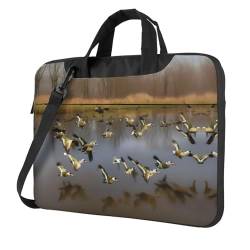 gikdlgog Jagd fliegende wilde Enten Druck Laptop Umhängetasche Messenger Laptoptasche für Damen und Herren mehrere Laptoptasche, Schwarz, 14 inch von gikdlgog