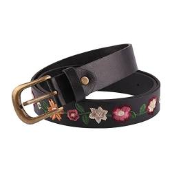 gofidin Damen PU Leder Bund Casual Blume Bestickte Dekoration Damen Gürtel Vielseitig Mode Retro Gürtel, Schwarz, Einheitsgröße von gofidin