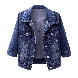 Jeansjacke Kurz Damen Farbige, verkürzte Jeansjacke für Damen mit 3/4-Ärmeln und Waschung Jeansjacken Damen Sommer (BU1#1, XL) von hahuha