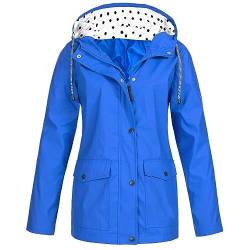 Leichte Jacke für Damen, einfarbig, modisch, lässig, Reißverschluss, Knopf, Doppeltasche, Kordelzug, mit Kapuze, Ladungsmantel, Übergröße, Hoodie-Mäntel, blau, 36 von hahuha