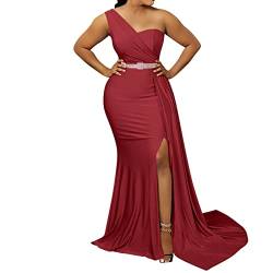 hahuha Schickes Damenkleid für entspannte Sommertage Frauen-reizvolles Schulter-langes Abschlussball-Kleid-Elegante figurbetonte Maxi-Formale -Abend-Kleider mit Kleid Sexy Schwarz (Wine, XXL) von hahuha