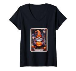 Damen Niedlicher Halloween-Zwerg, gruselig, für den Garten T-Shirt mit V-Ausschnitt von halloween Tees for women boys