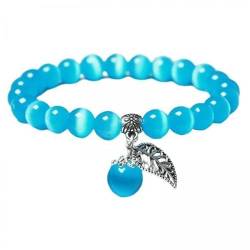 harayaa 4x Frauen Opal Armband Glatte Perlen Armband Blatt Anhänger Armband Schmuck Geschenk Cat Eye Armbänder Armreif, von harayaa