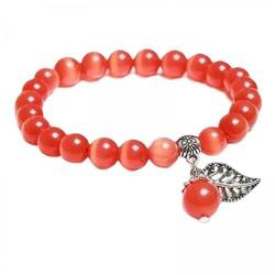 harayaa 5 X Damen Armband Perlen, Armband mit Blatt Anhänger, Schmuck, Geschenk, Katzenauge Armband, Armreif, Orange von harayaa