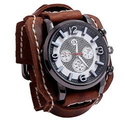 harayaa Punk Retro Uhr Armband Mode Breites Lederband Vintage, Brown von harayaa