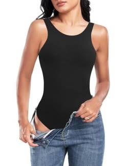 heekpek Body Damen Elegant Shaper Bodysuit Sommer Sexy Damenbody Hoher Elastizität Rundhals Tank Top Oberteil mit Thong, Schwarz, M von heekpek