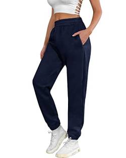 heekpek Jogginghose Damen Baumwolle Wärme Sporthose Damen Lang Sweatpants Lässige Lose Dick Freizeithose Damen Warme Hose für Winter, Navy Blau, L von heekpek