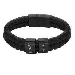 Heideman Armband Herren aus Leder schwarz matt Lederarmband mit 2 Gravurplättchen Elian für Männer Leder Schwarz Länge 21cm von heideman ars gratia artis