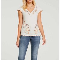 heine T-Shirt LINEA TESINI Damen Designer-Rippenshirt m. Blüten-Print, champagner von heine