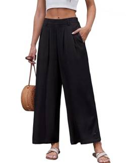 heipeiwa Damen Culottes Leinenhose Sommer Urlaub Strand Capris Crop Casual Wide Leg Palazzo Hose, Schwarz, X-Groß von heipeiwa