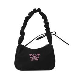 hgnxa Stilvolle Damen Nylon Sling Bag Plissee Unterarmtaschen Messenger Nylon Handtasche, Schwarz , With pendant von hgnxa