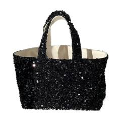 hgnxa Stilvolle vielseitige Damen-Handtasche mit glitzernden Pailletten, große Kapazität, Schwarz von hgnxa