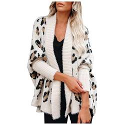 hhsbeauty Plus Cardigan Größe Mode Leoparden Jacke Frauen Persönlichkeit Pulli Pulli Lange Strickjacke Mit Schönen Knöpfen (Beige, L) von hhsbeauty