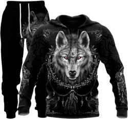 hiegi 3D wolf Herren Jogging Anzug Trainingsanzug Sportanzug Fitness Sporthose Hoodie Hose Trainingsanzug mit Kapuze (F-wolf 7,M) von hiegi