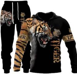 hiegi Herren Lion Tiger Colour Jogging Anzug Trainingsanzug Sportanzug Fitness Sporthose Hose Hoodie (F-Tiger 1,XL) von hiegi