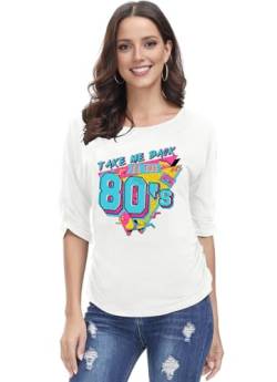 Damen 80er Jahre Party-Shirts I love 80s Sexy one Shoulder Kurzarm Sommer Oberteil Casual Bluse Tops von hohololo
