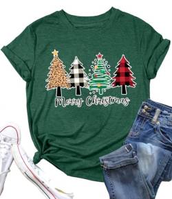 Weihnachtsbaum T-Shirt Für Damen Merry Christmas Bedruckte T-Shirts Kurzarm Holiday Tshirt Oberteile von hohololo