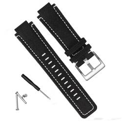 hoosouk Männer Leinwand Armband Geeignet Für Timex Tide Kompass T2N720 T2N721 T2N739 Nylon Uhr Strap Ersatz Zubehör(Black White Silver) von hoosouk