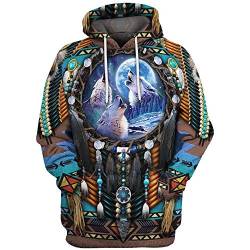 huateng Unisex Indianer Hoodie Männer/Frauen Vintage 3D Digital Print Pullover mit Kapuze Sweatshirt von huateng