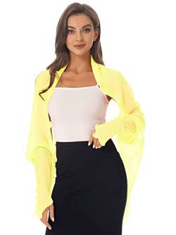 iEFiEL Damen Langarm Bolero Chiffon Strickjacke Leichtes Open Front Cardigan Cover Up Sommer Jacke Schulterjacke Gelb Einheitsgröße von iEFiEL