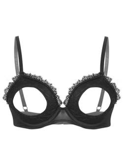 iEFiEL Damen Spitze BH Triangle Bra Bralett Brustfrei Lingerie Traäger Unterhemd Offene Nippel Unterwäsche Dessous Schwarz XL von iEFiEL