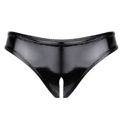 iEFiEL Frauen Wetlook Slips Mini Strings Tanga Offener Schritt Design Briefs Kunstleder Unterwäsche Dessous Unterhosen Schwarz L von iEFiEL