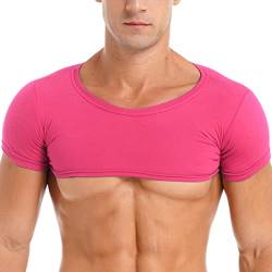 iEFiEL Herren Bauchfrei Shirts Kurzarm Baumwolle Tops Einfarbig Crop Top Rundhals Männer Hemd Bodybuilding Yoga Sportshirt Muskelshirt Hot Rosa Kurz XL von iEFiEL