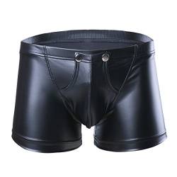 iEFiEL Herren Boxershorts Unterhose Slip Pants Hipster Lack Leder Wetlook Männer Unterwäsche schwarz M L XL XXL (XL, Schwarz Boxer Brief) von iEFiEL