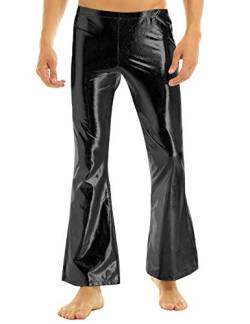 iEFiEL Herren Leder Hose Glänzende Schlaghose 70er Hippie Hose Retro Tanz Disco Latein Hose Wetlook Leggings Halloween Party Hosen Schwarz XL von iEFiEL