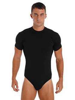 iEFiEL Herren Kurzarm Body Hemd Top Einteiler Bodysuit Baumwolle Catsuit Sommer Sportbody Einfarbig Shirts Schwarz XL von iEFiEL