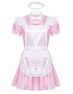 iEFiEL Herren Sissy Dessous Dienstmädchen Kostüm Männer Satin Lolita Kleid Hausmädchen Kostüm Set Faschingskostüm Karneval Party Rosa XXL von iEFiEL