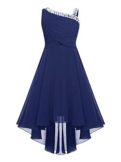 iEFiEL Mädchen Kleid Festlich Ärmellose Blumenmädchenkleider Hochzeit Partykleid Pailletten Abendkleid Elegant Sommerkleid Navy blau 134-140 von iEFiEL