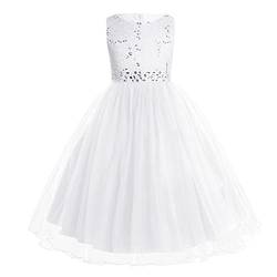 iEFiEL Mädchen Kleid festlich Lange Blumenmädchenkleider für Hochzeits Festkleid Kinder Brautjungfern Kleid 92 104 116 128 140 152 164 176 Weiß 164 von iEFiEL