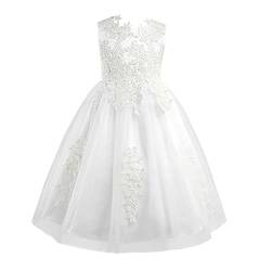 iEFiEL Mädchen Kommunionskleid Kinder Kleid Festlich Party Prinzessin Kleid Hochzeits Blumenmädchenkleider Tüllkleid Festzug Elfenbein 98 von iEFiEL