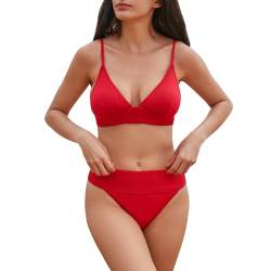 iSLASISIA Damen Bikini Set, Triangel, breites Unterbrustband, Bademode, Badeanzug（Rot,EU38） von iSLASISIA