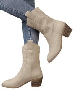 iSpchen Damen Cowboy-Stiefel Damen Ankle Booties Damen Boots wadenlang, spitze Zehenpartie für Konzerte, Junggesellinnenabschiede, Abschlussbälle, Hochzeiten,Beigeweiß #42 von iSpchen