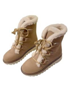 iSpchen Schneestiefel Damen Winterschuhe Winterboots Winterstiefel Wasserdicht Warme Gefütterte Schneestiefel Winter Kurzschaft Stiefel Wanderschuhe mit Schnürung,Beige,#40 von iSpchen