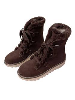 iSpchen Schneestiefel Damen Winterschuhe Winterboots Winterstiefel Wasserdicht Warme Gefütterte Schneestiefel Winter Kurzschaft Stiefel Wanderschuhe mit Schnürung,Kaffee,#41 von iSpchen