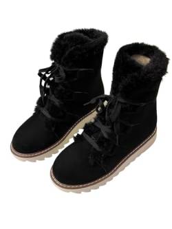 iSpchen Schneestiefel Damen Winterschuhe Winterboots Winterstiefel Wasserdicht Warme Gefütterte Schneestiefel Winter Kurzschaft Stiefel Wanderschuhe mit Schnürung,Schwarz,#38 von iSpchen