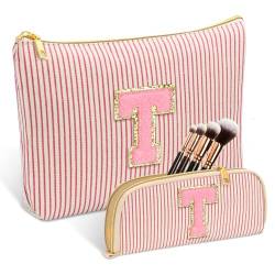 Kosmetiktasche mit Initialen-Motiv, niedlich, rosa für Damen, Abschlussgeschenke, Make-up-Tasche, Organizer-Tasche für Mädchen im Alter von 10–14 Jahren, Reise-Kulturbeutel für Mutter, Freundin, von ibeacos