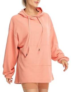 icyzone Damen Lang Oversize Hoodie Fleece Kapuzenpullover Casual Sweatshirt mit Kängurutasche (Cameo Pink, L) von icyzone