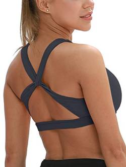 icyzone Damen Sport-BH, Ohne Bügel Gekreuzt Rücken Gepolstert Fitness Yoga Bra (XL, Navy) von icyzone