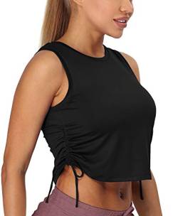 icyzone Damen Sport Fitness Tank Top Cropped Yoga Shirt Rundhals Laufen Oberteile (S, Schwarz) von icyzone