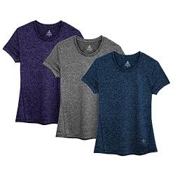 icyzone Sport T-Shirt Damen Kurzarm Laufshirt - Atmungsaktive Fitness Gym Shirt Sport Oberteile, 3er Pack (S, Royal Blue/Purple/Charcoal) von icyzone
