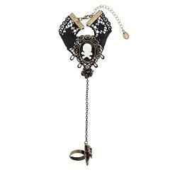 ifundom Halloween Dekorationen Damen Elegant Mode Halloween Spitze Armband mit Ring Retro Skelett Totenkopf Spitze Armband Set Halloween Zubehör (schwarz) von ifundom