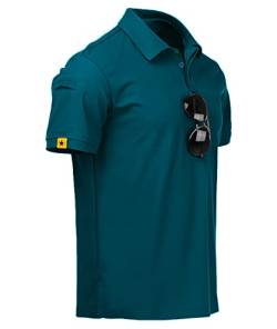 igeekwell Poloshirts Herren Kurzarm T-shirts Polohemd Herren Atmungsaktiv Outdoor Brillenhalter Knopfleiste Hemd Männer T Shirt Golf Tennis Sport Casual Poloshirt(Dunkles Teeblau-XL) von igeekwell