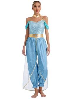 iiniim Damen Bauchtanz Kostüm Bauchtänzerin Orientalische Indische Verkleidung Halloween Karneval Fasching Party Tanzkleidung Blau S von iiniim